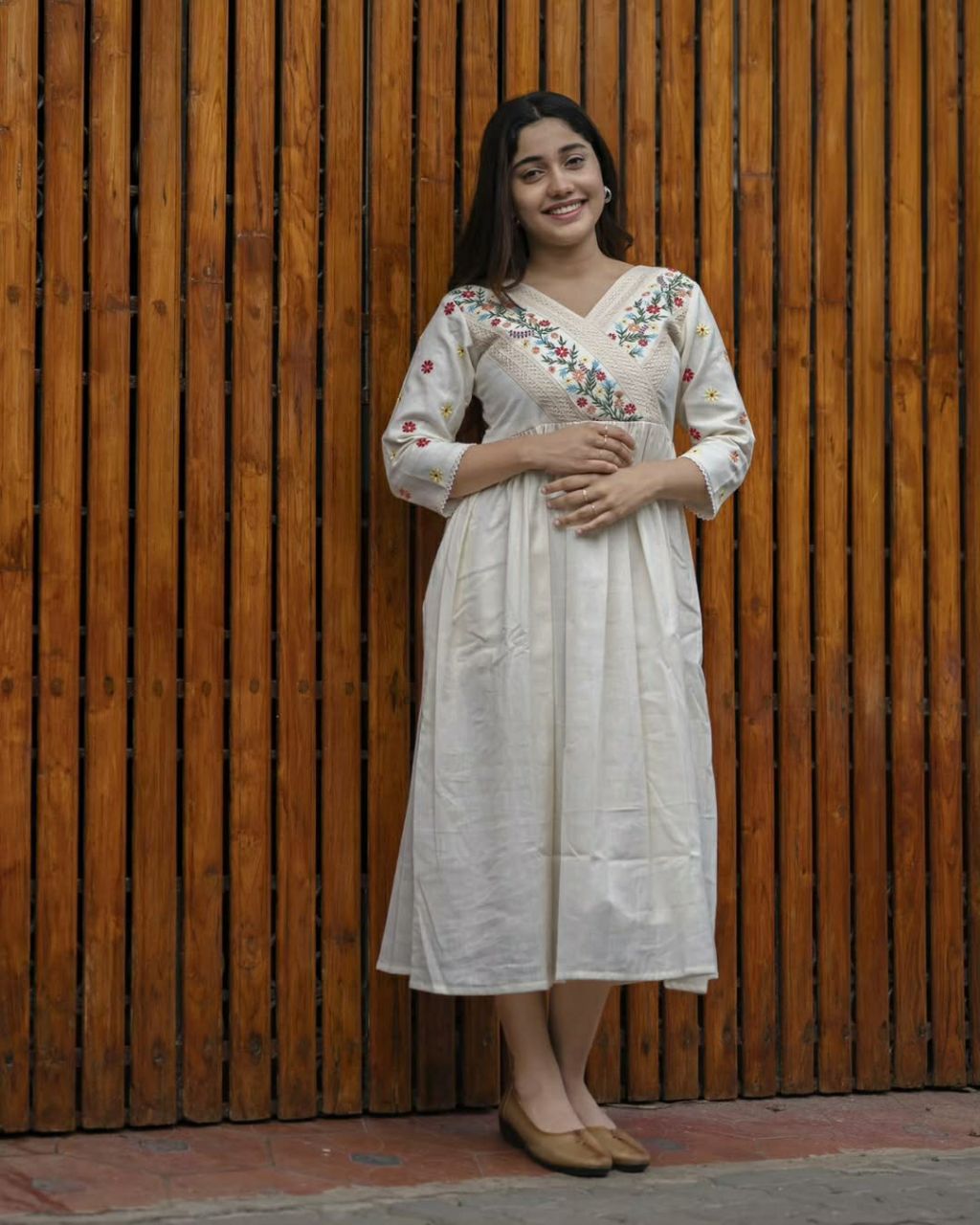 White Cotton Embroidery Work Kurti